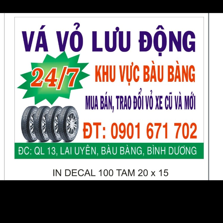 Vá vỏ lưu động khu vực Bàu Bàng Bình Dương 24/24